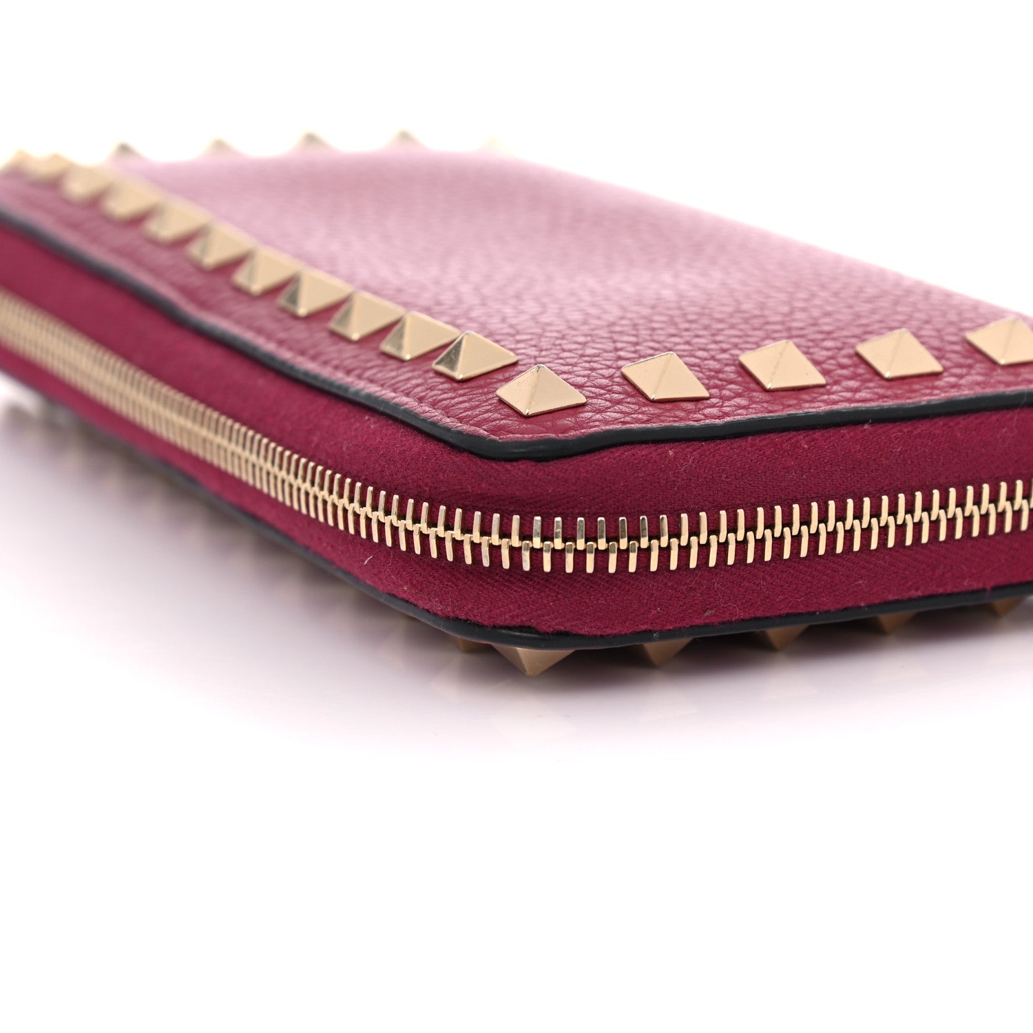 Valentino Garavani Pebbled Calfskin Rockstud Zip Around Wallet Raspberry 11 of 14