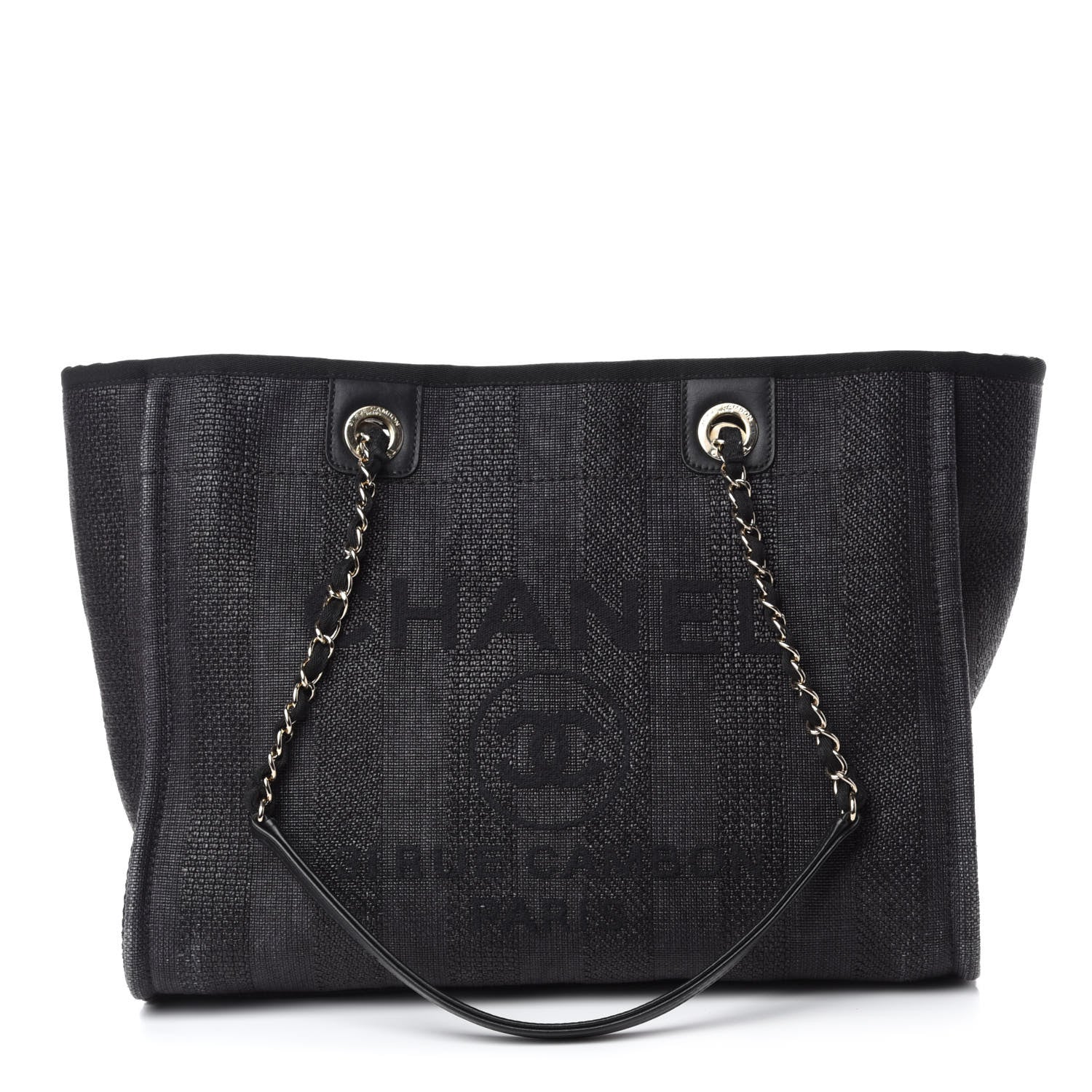 Chanel Mixed Fibers Striped Small Deauville Tote Black 1 of 10