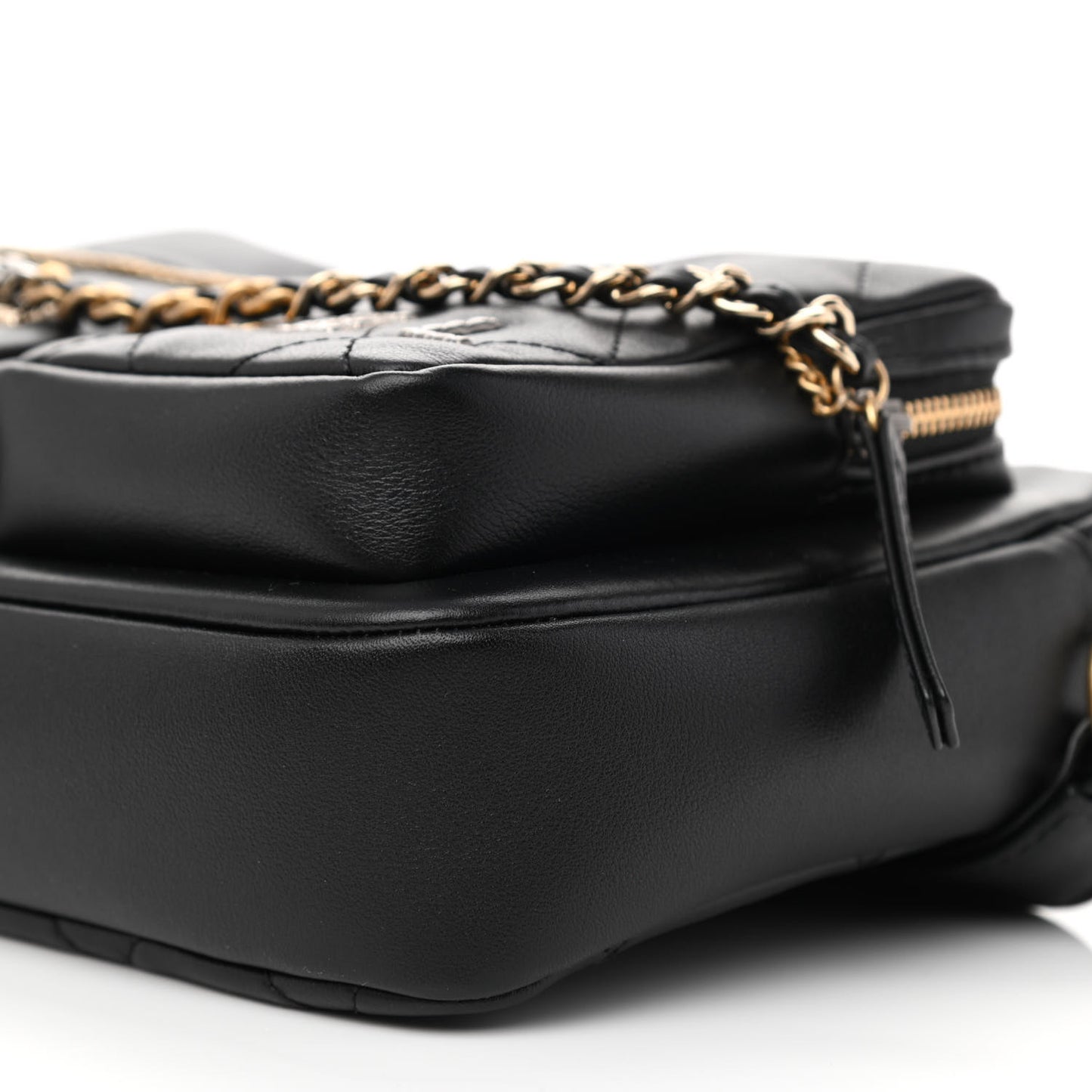 Calfskin Quilted Small Camera Case Black