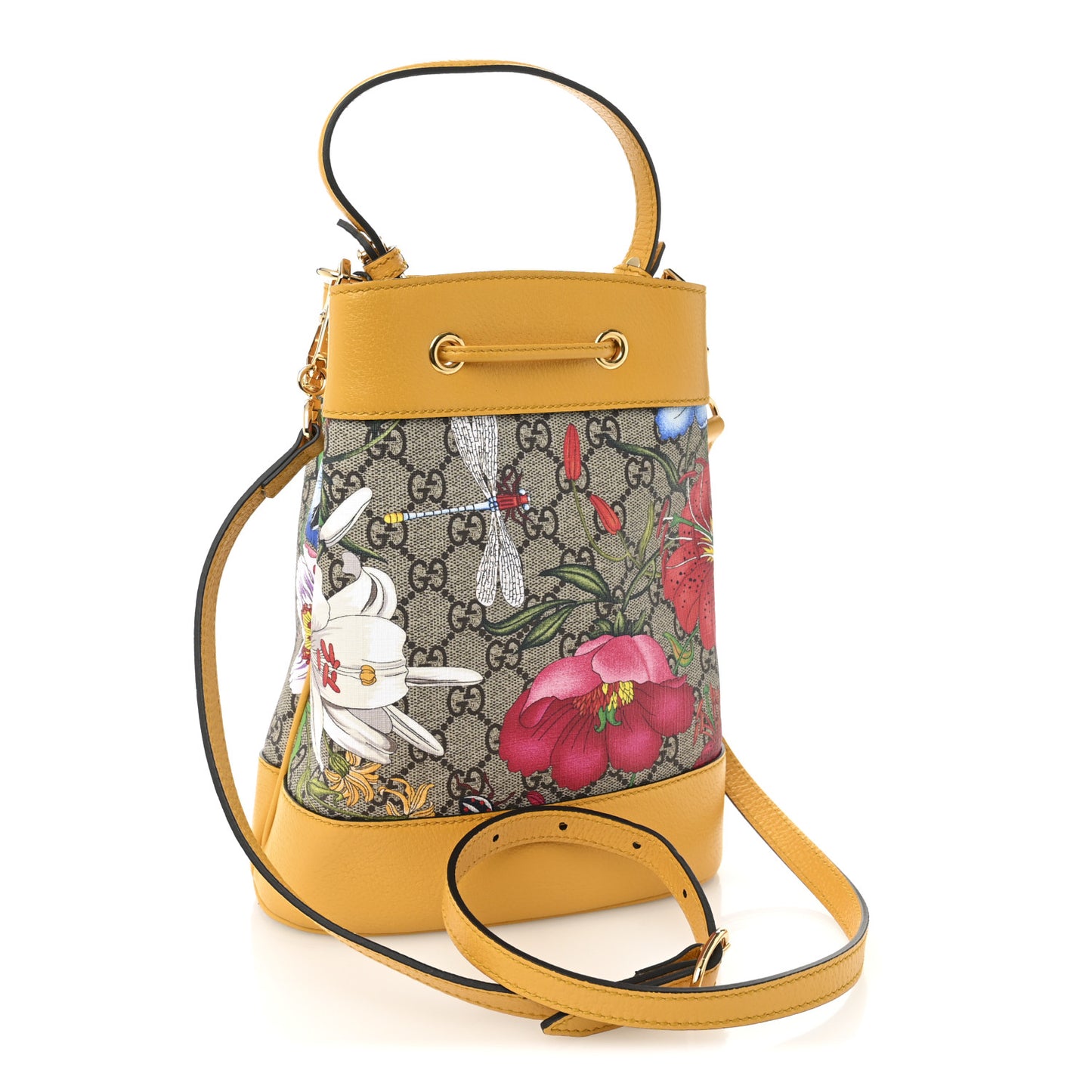 GG Supreme Monogram Flora Small Ophidia Bucket Bag Beige Multicolor Crop