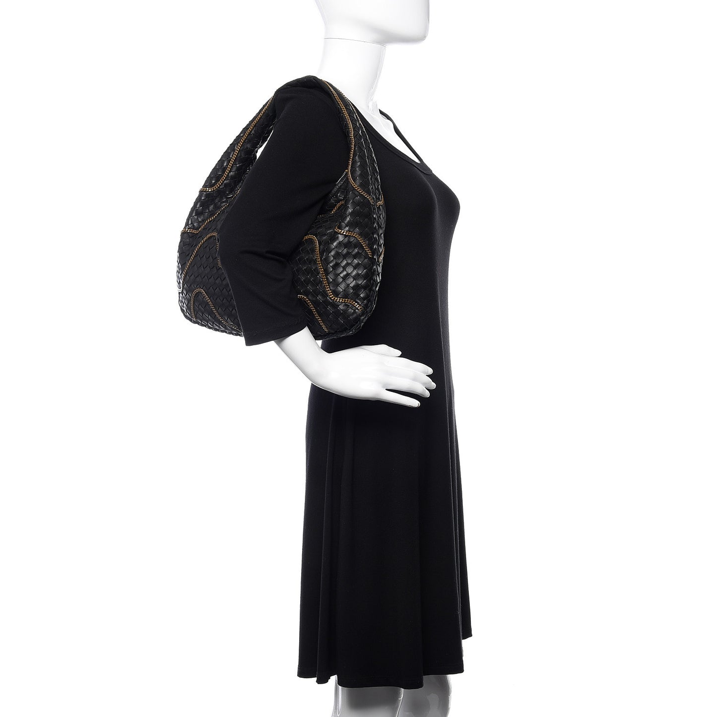 Nappa Intrecciato Medium Veneta Chain Hobo Black