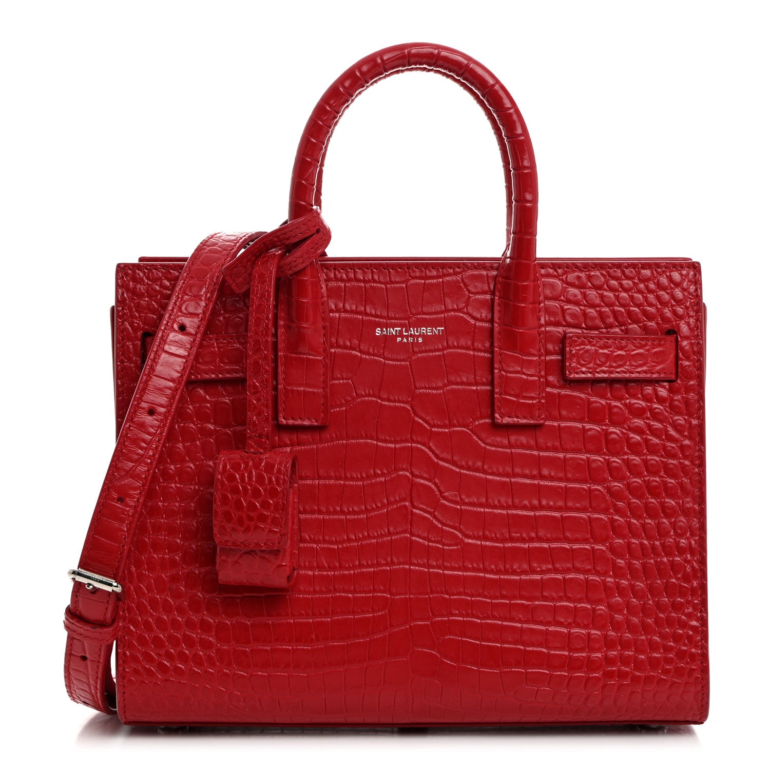 Saint Laurent Calfskin Crocodile Embossed Nano Sac De Jour Red 1 of 11