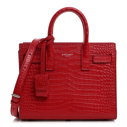 Saint Laurent Calfskin Crocodile Embossed Nano Sac De Jour Red 1 of 11