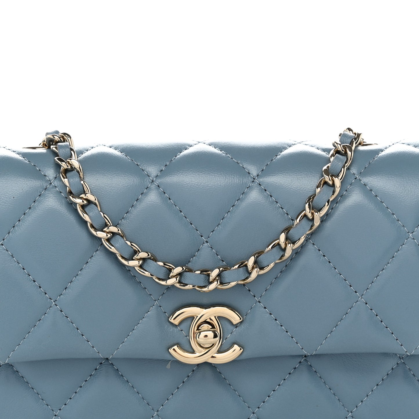 Lambskin Quilted Rectangular Phone Holder Clutch With Chain Dark Blue