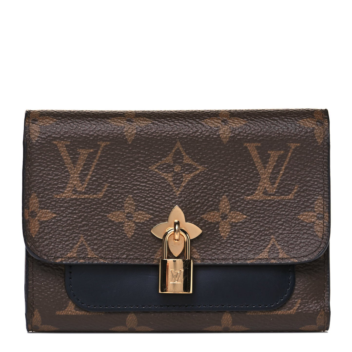 Monogram Flower Lock Compact Wallet Black