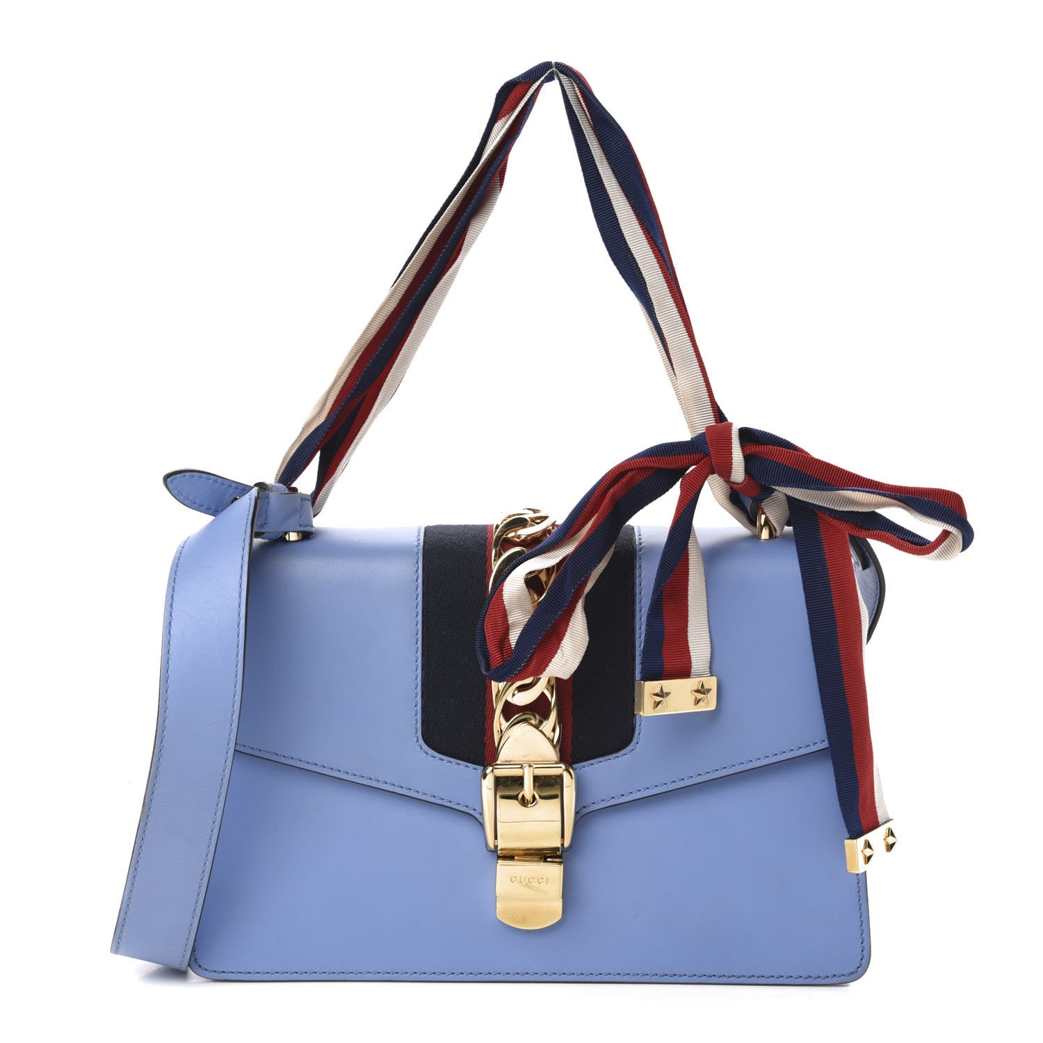 Gucci Calfskin Small Sylvie Shoulder Bag Clear Sky Blue 1 of 10