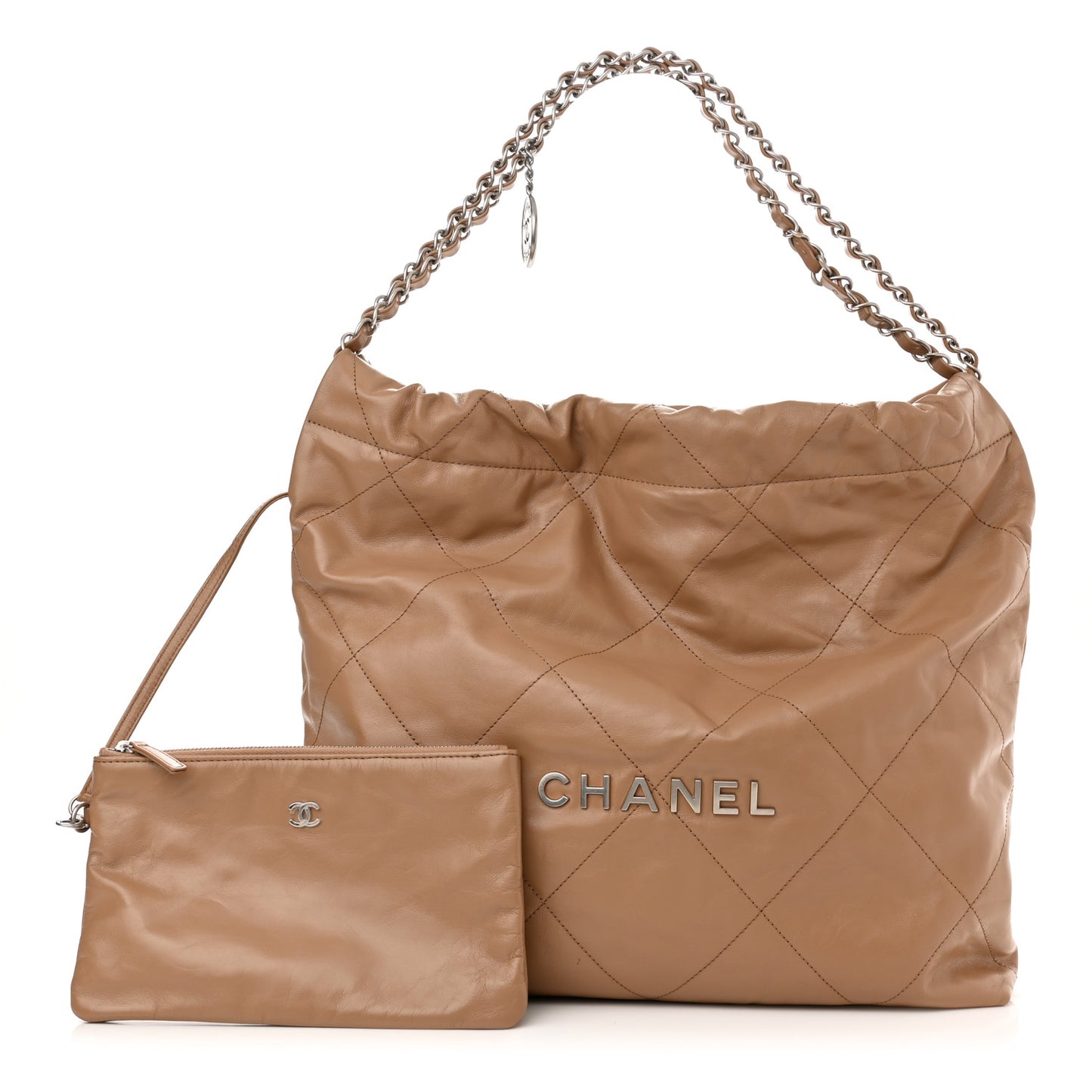 Shiny Calfskin Quilted Chanel 22 Camel