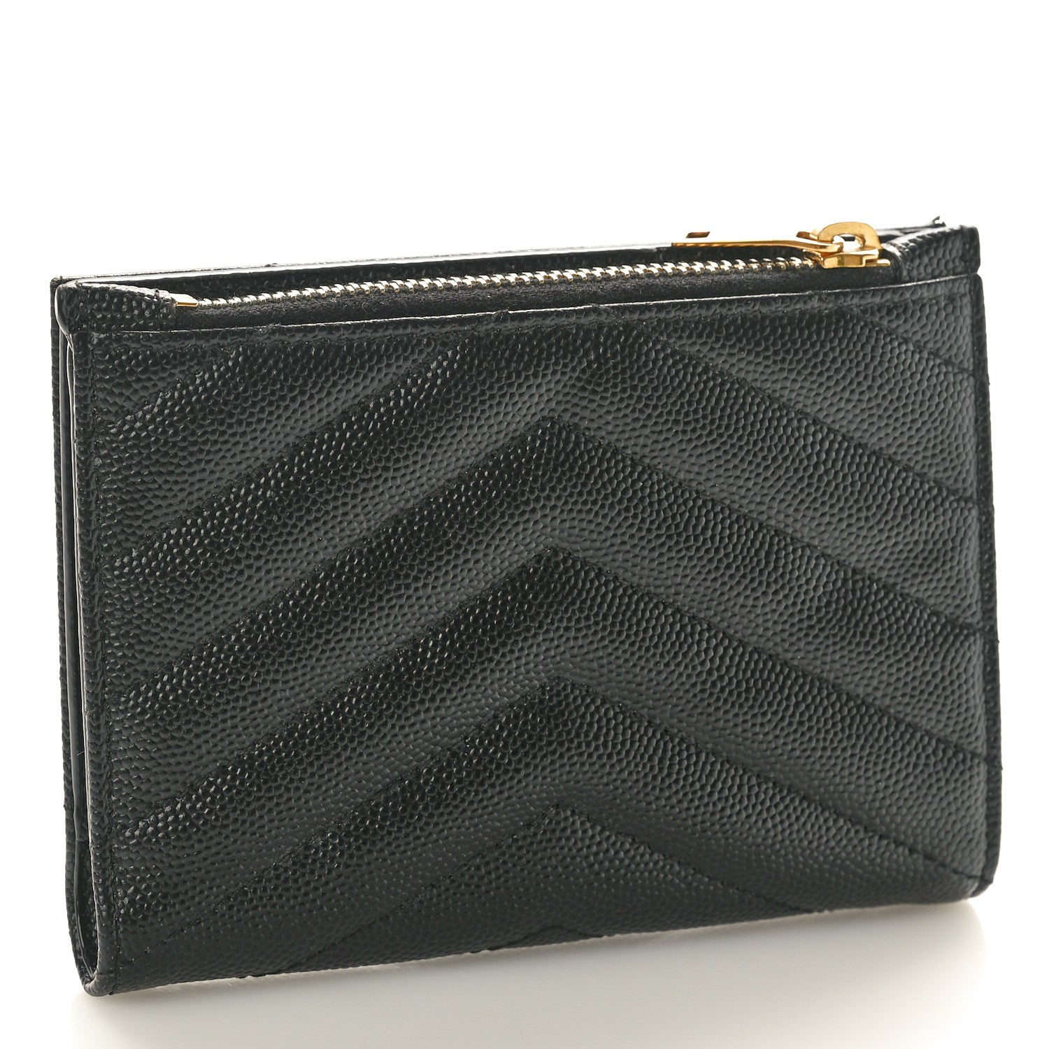 Saint Laurent Grain De Poudre Matelasse Chevron Monogram Zipped Card Case Black 3 of 9