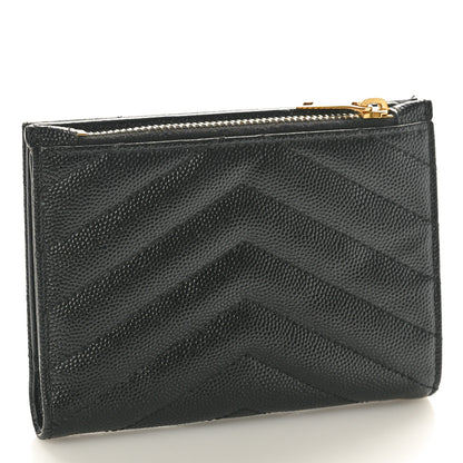 Saint Laurent Grain De Poudre Matelasse Chevron Monogram Zipped Card Case Black 3 of 9
