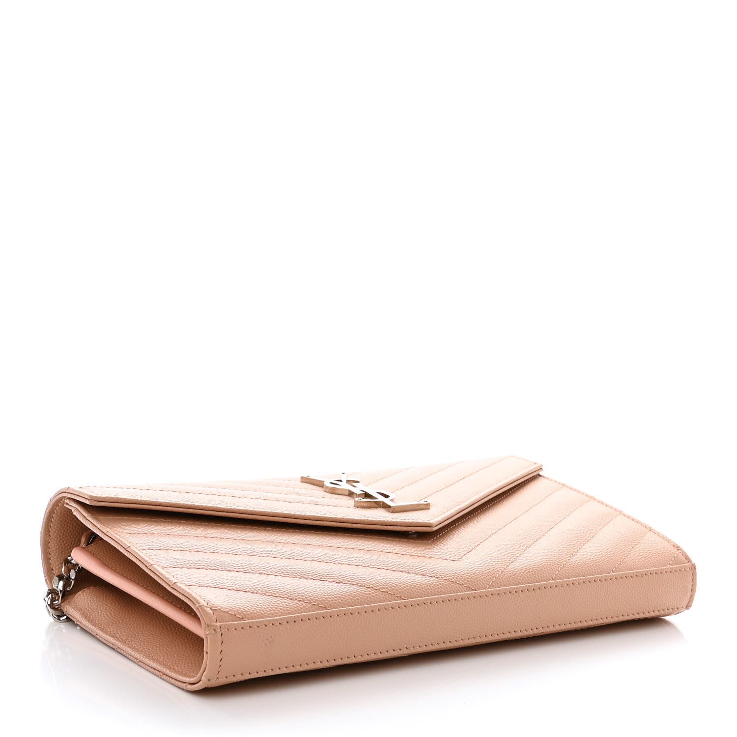 Saint Laurent Grain De Poudre Matelasse Chevron Monogram Chain Wallet Pale Pink 4 of 11