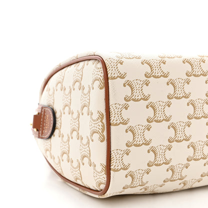 Celine Triomphe Canvas Calfskin Small Boston Bag White 10 of 11