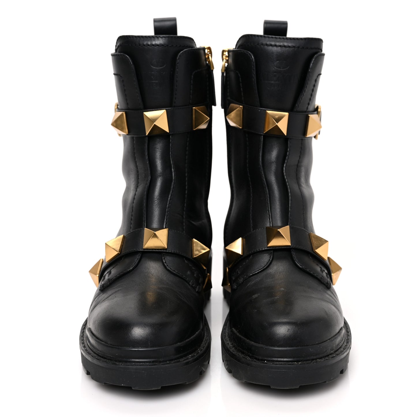 Calfskin Roman Stud 20/40mm Combat Boots 38.5 Black