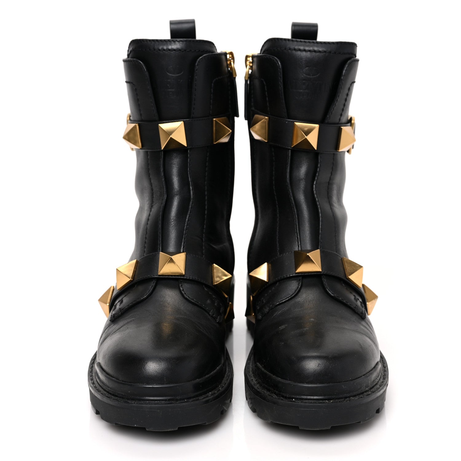Valentino Garavani Calfskin Roman Stud 20/40mm Combat Boots 38.5 Black 2 of 8