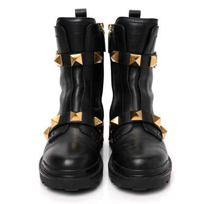 Valentino Garavani Calfskin Roman Stud 20/40mm Combat Boots 38.5 Black 2 of 8