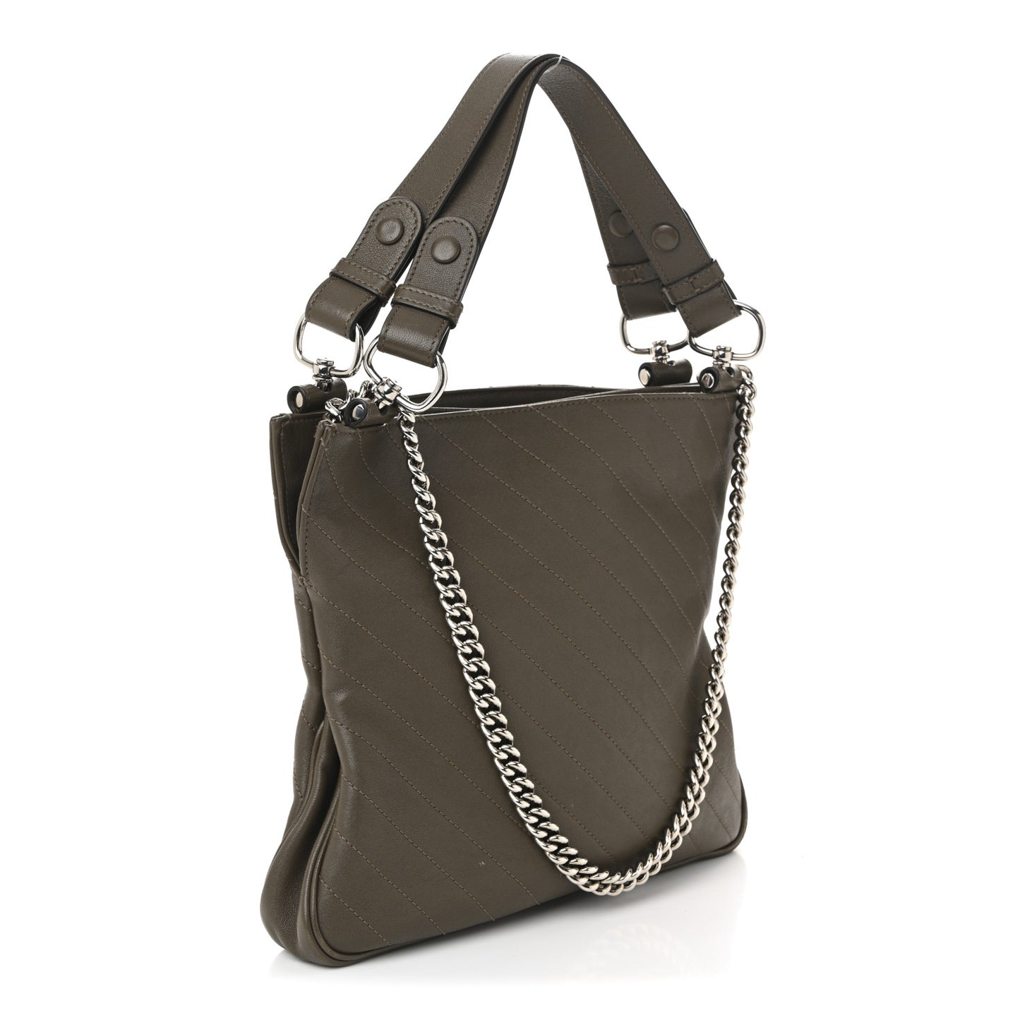 Sakai Be Green Calfskin Diagonal Stitched Small Blondie Tote Craclet Brown