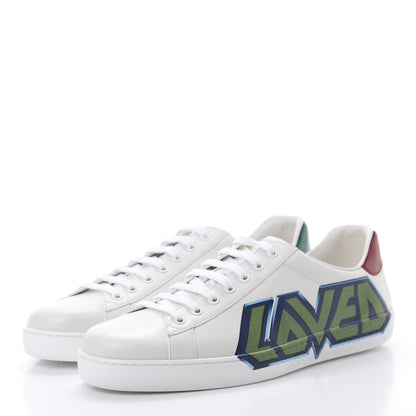 Gucci Calfskin Nappa LOVED Print Mens Ace Sneakers 10 White Red Flame Green 3 of 8