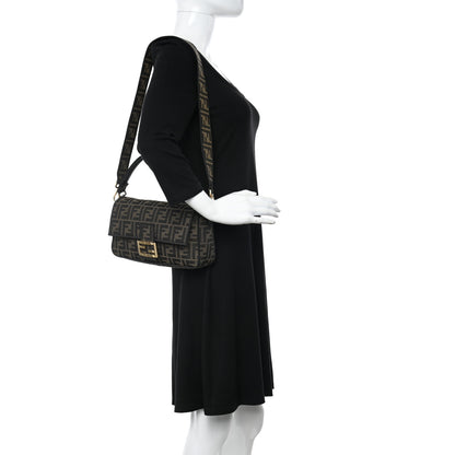 Fendi Fabric Jacquard FF 1974 Medium Baguette Tobacco Moro Black 2 of 12