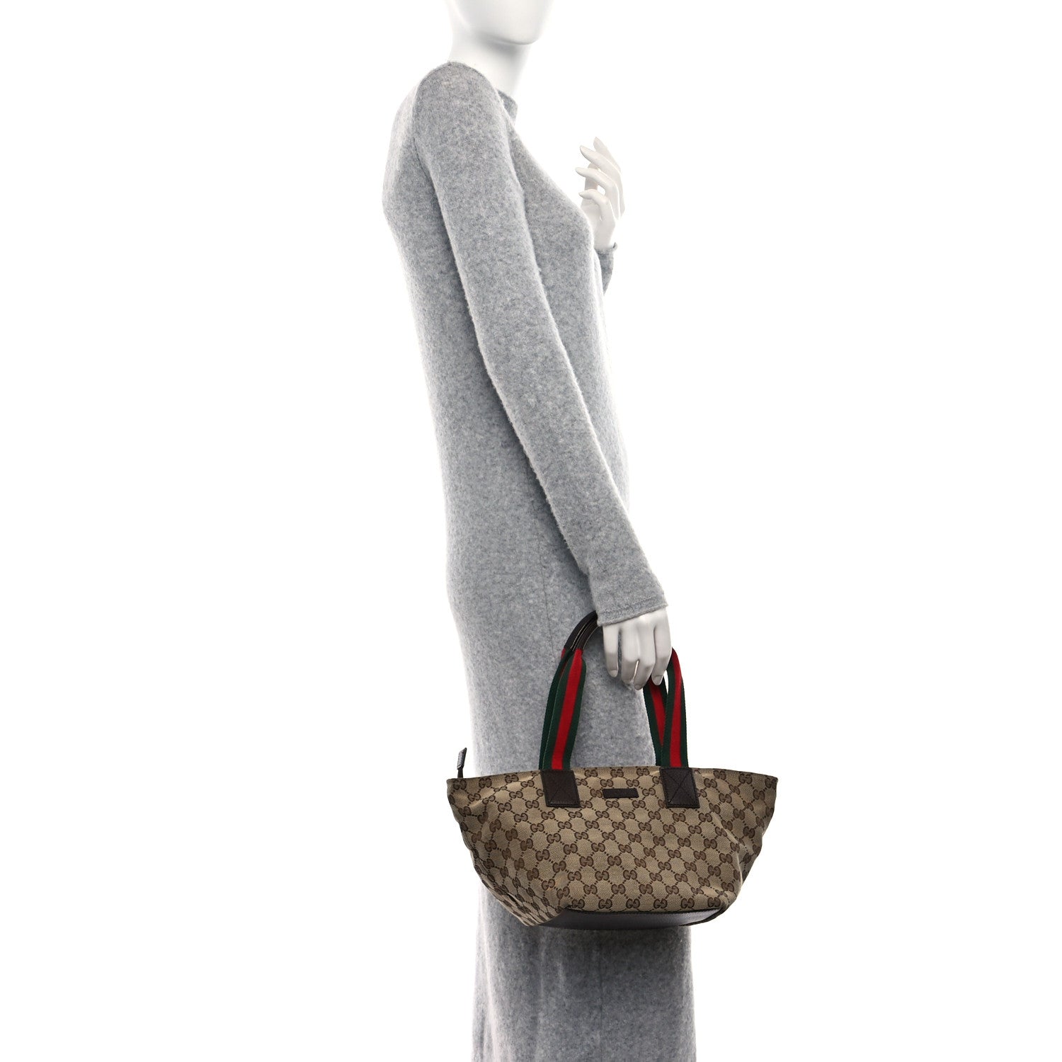 Gucci GG Monogram Small Web Handle Bucket Tote Dark Brown 2 of 9