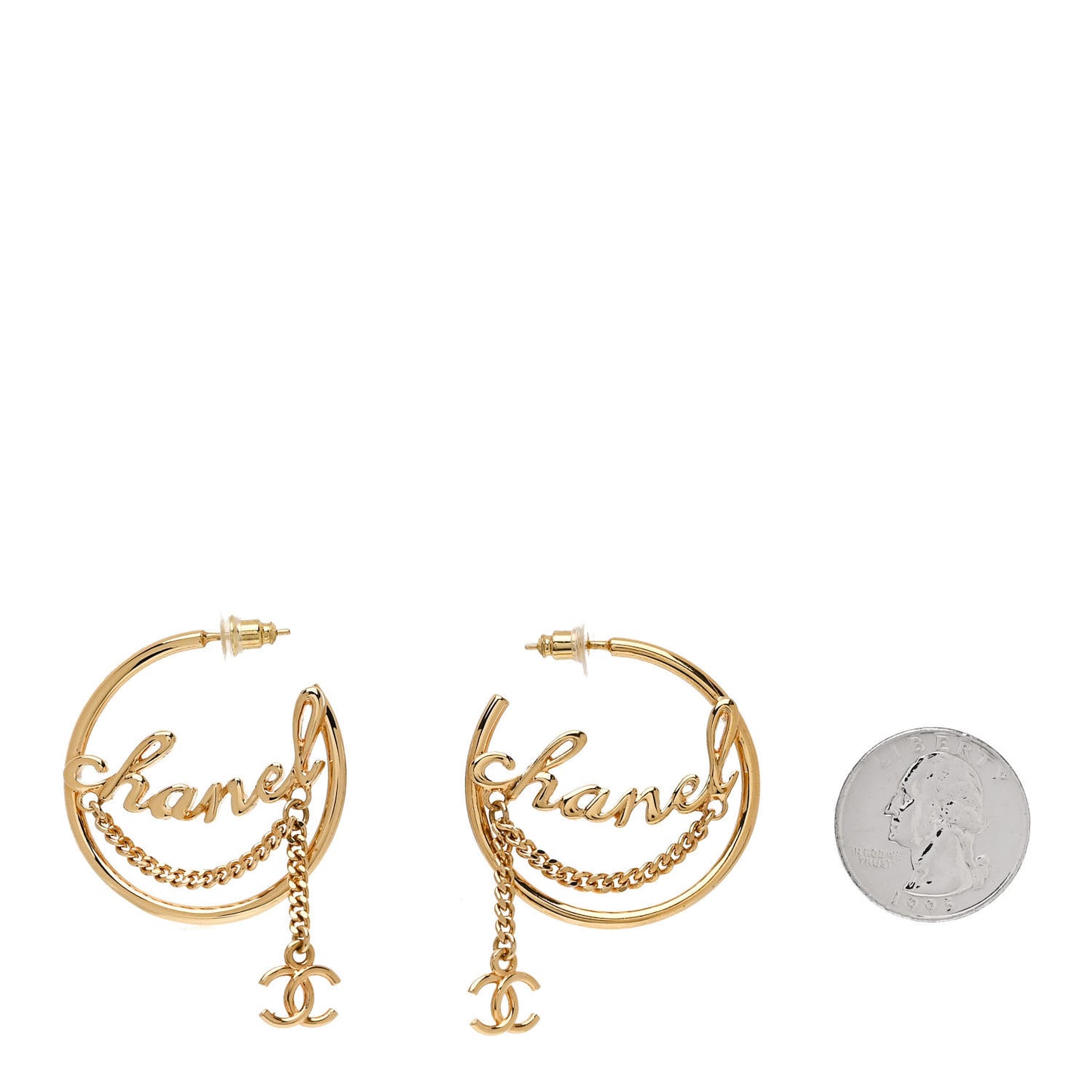 Metal Chain CC Hoop Earrings Gold