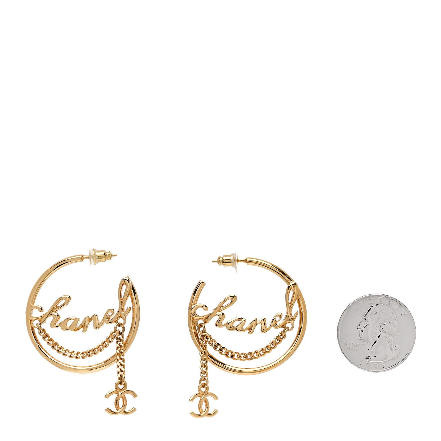 Chanel Metal Chain CC Hoop Earrings Gold 2 of 5
