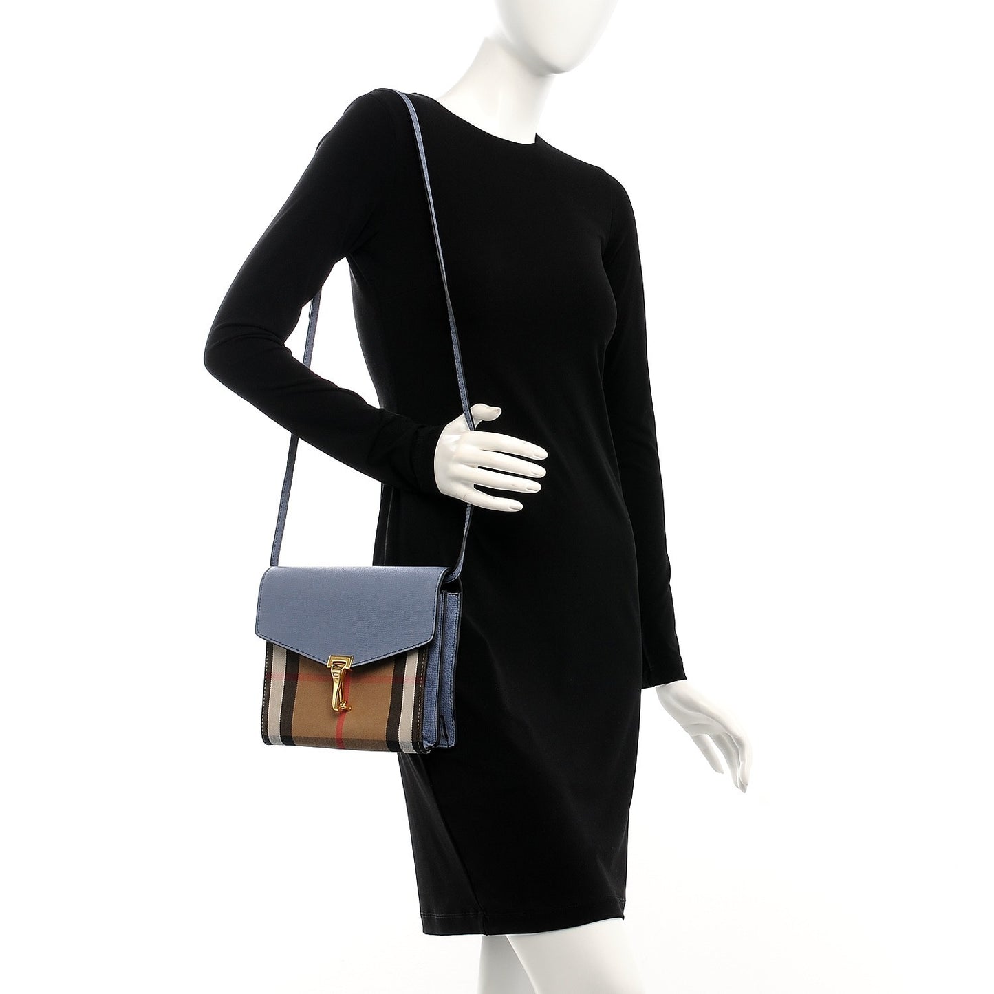 Derby Calfskin House Check Small Macken Crossbody Bag Slate Blue