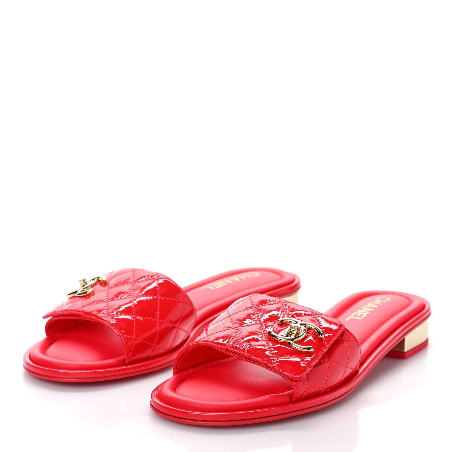 Chanel Patent Goatskin Quilted CC Sandals 40 Red 4 of 9