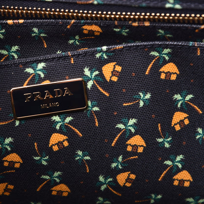 Prada Canapa Palm Tree Print Logo Tote Black 6 of 11
