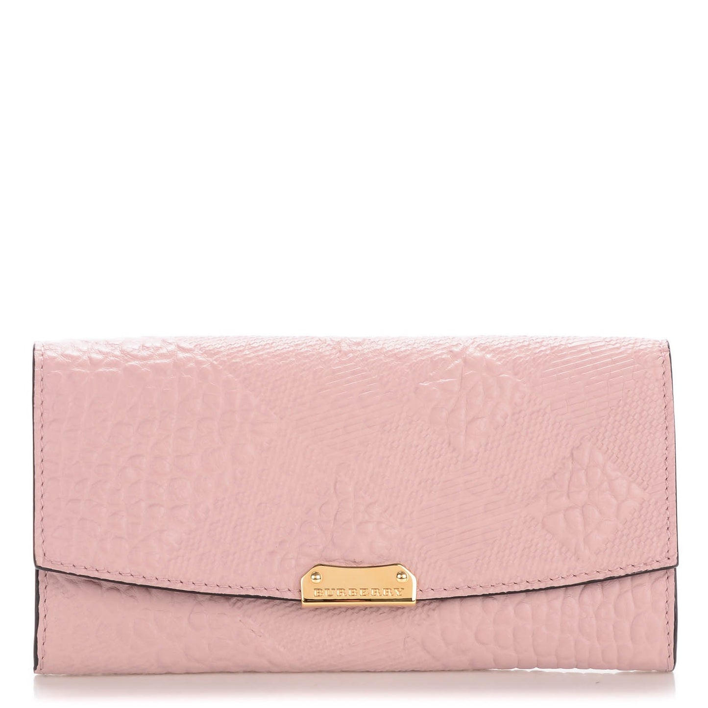 Signature Grain Calfskin Check Embossed Continental Wallet Pale Orchid