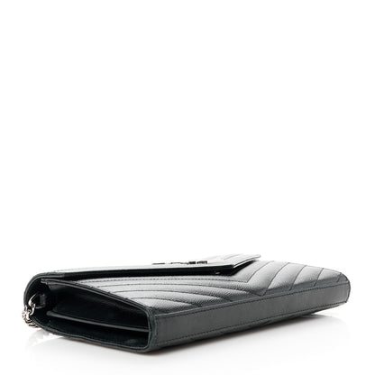 Saint Laurent Grain De Poudre Matelasse Chevron Monogram Chain Wallet Black 4 of 10