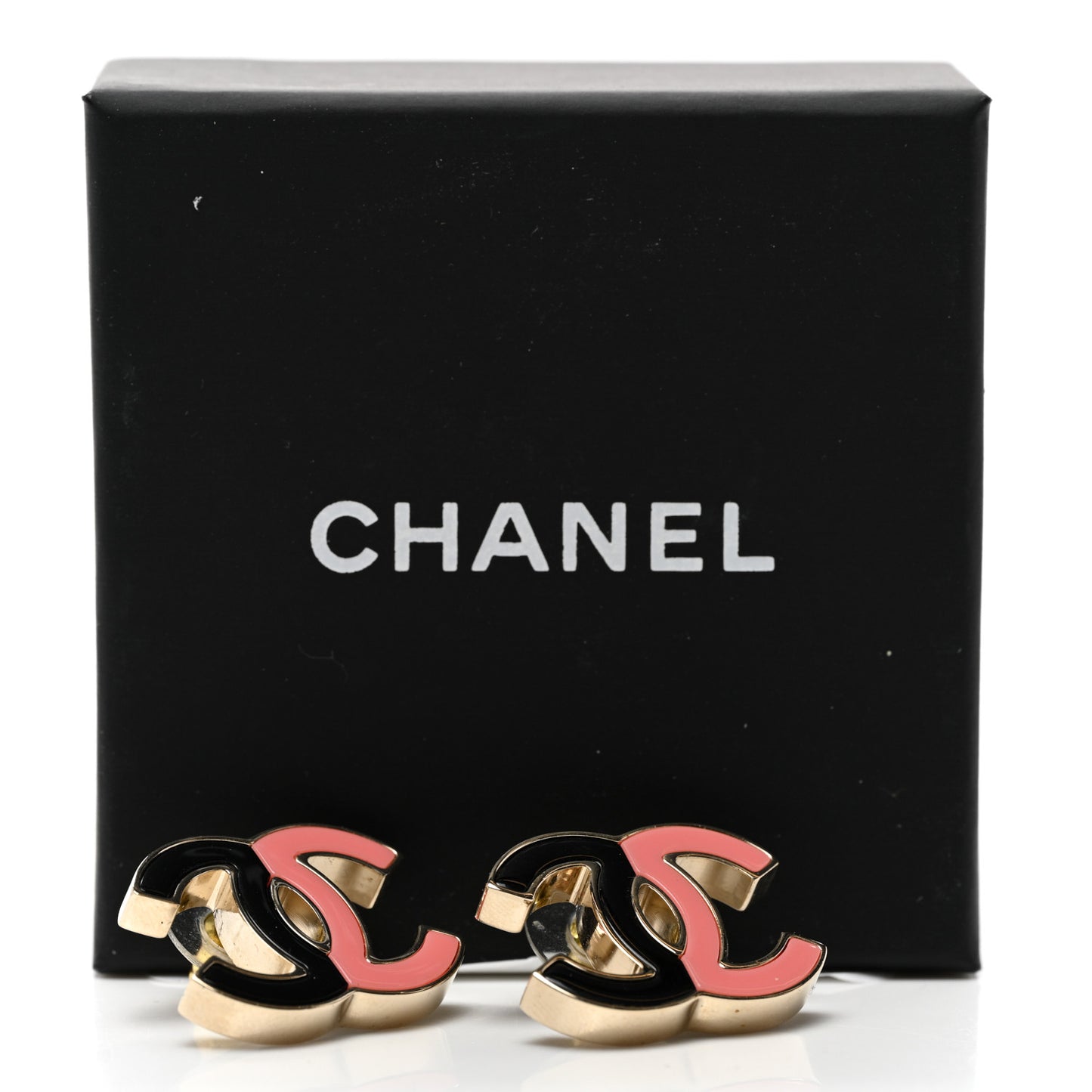 Enamel CC Earrings Gold Black Pink