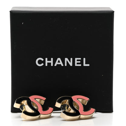 Chanel Enamel CC Earrings Gold Black Pink 5 of 5