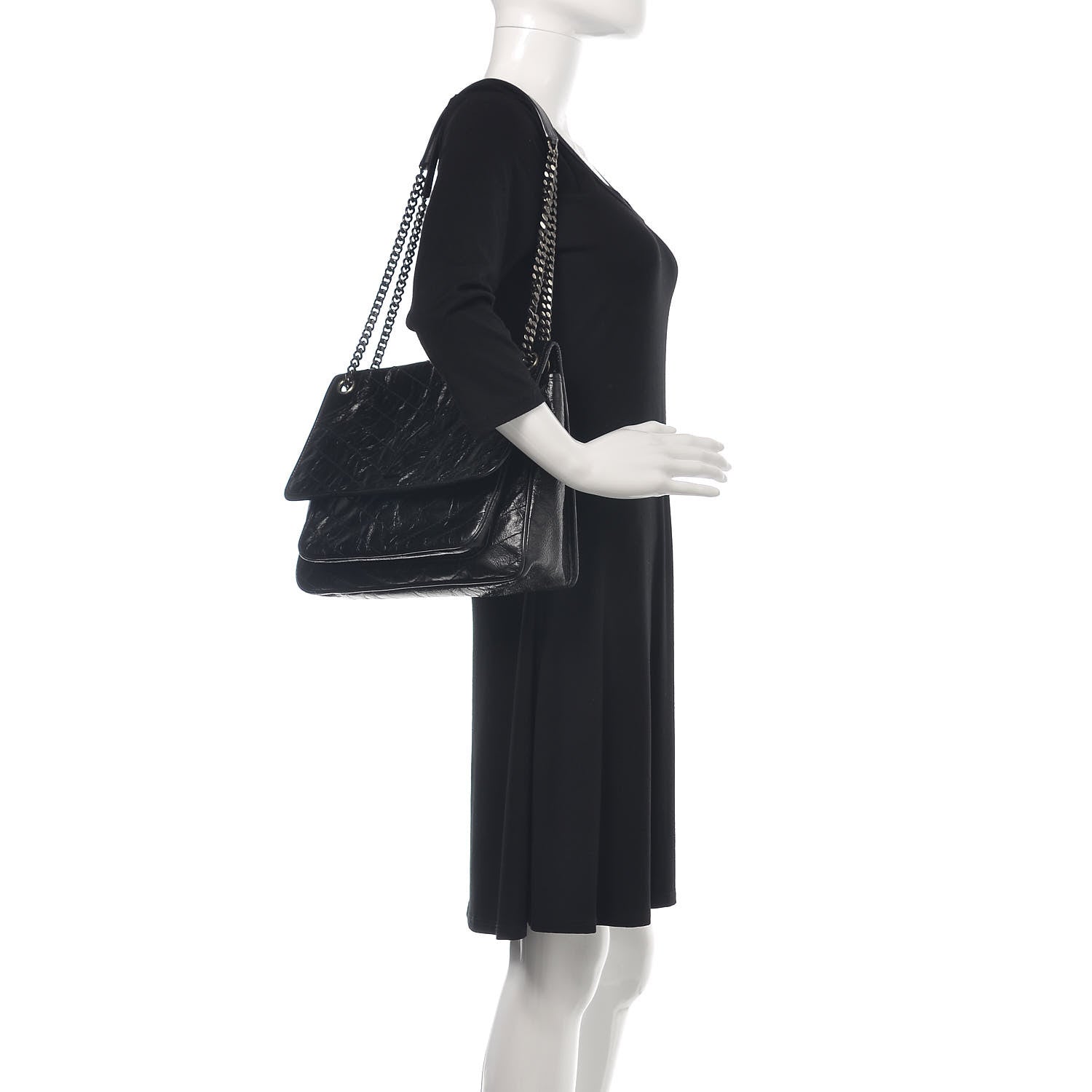 Saint Laurent Crinkled Calfskin Matelasse Monogram Large Niki Chain Satchel Black 2 of 13