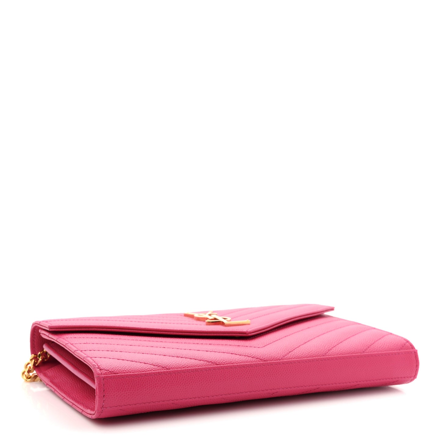 Grain De Poudre Matelasse Chevron Monogram Chain Wallet Lipstick Fuchsia