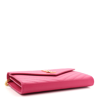 Saint Laurent Grain De Poudre Matelasse Chevron Monogram Chain Wallet Lipstick Fuchsia 4 of 10