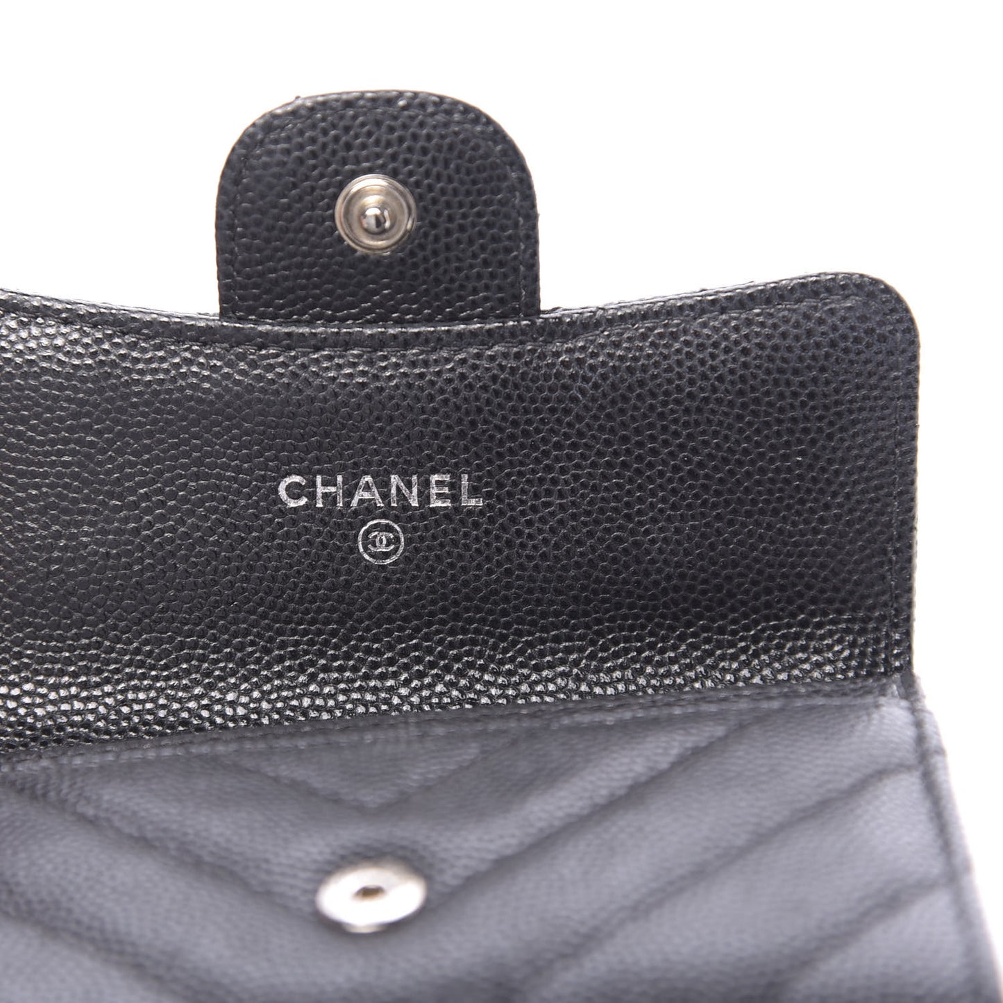 Caviar Chevron Quilted Flap Card Holder Black