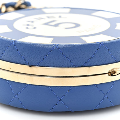 Chanel Lambskin Enamel Quilted Round Poker Chip Clutch With Chain Blue White 9 of 9