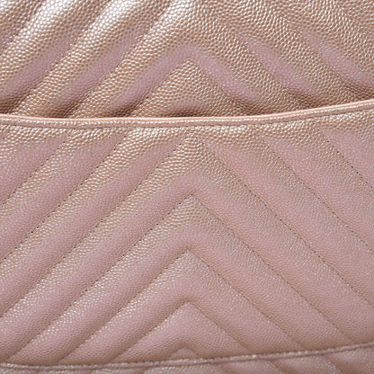 Chanel Metallic Caviar Chevron Quilted Jumbo Double Flap Light Gold 9 of 10