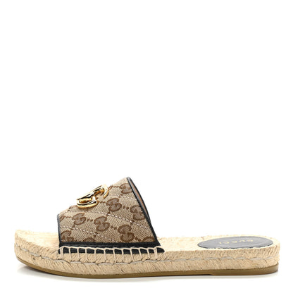Gucci Monogram Matelasse GG Marmont Espadrille 20mm Slide Sandals 35 Beige Ebony Black 1 of 11