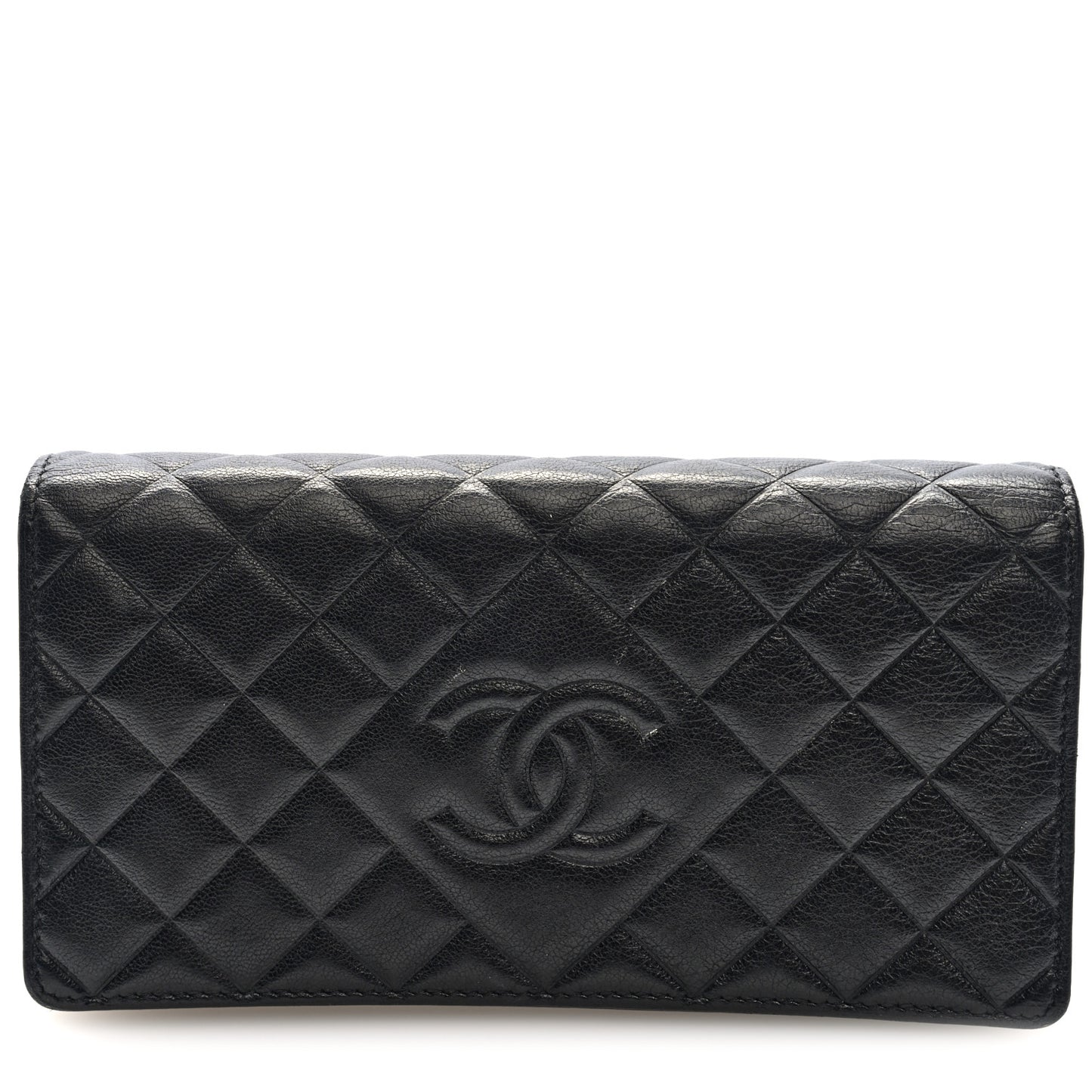 Lambskin Quilted Timeless CC Large Gusset Flap Wallet Black