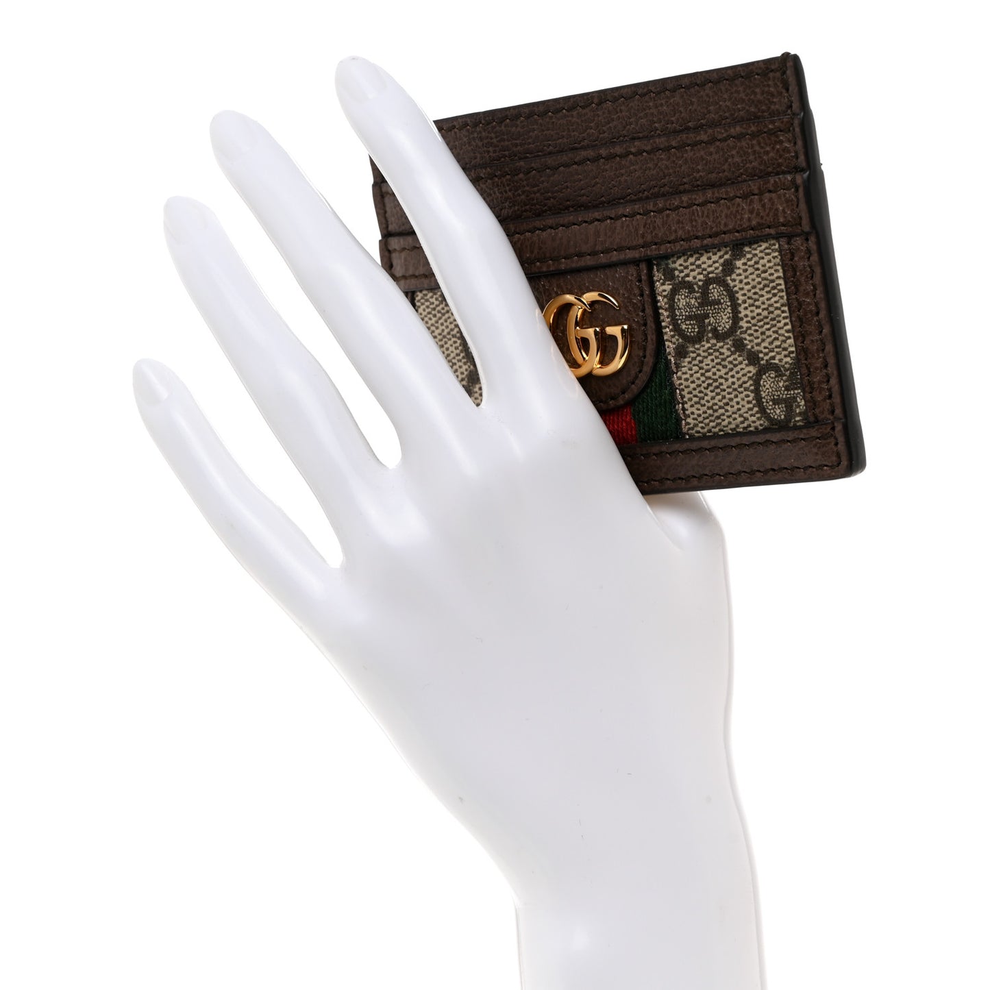GG Supreme Monogram Textured Dollar Calfskin Ophidia Card Holder Beige Ebony New Acero