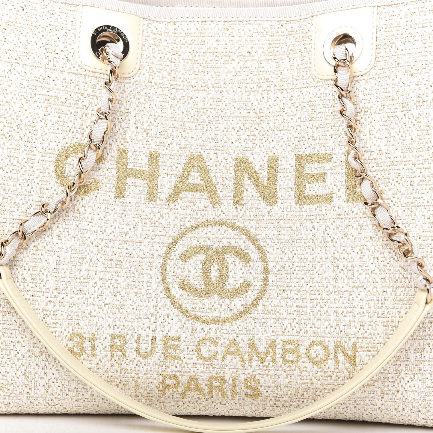 Lurex Boucle Small Deauville Tote Ivory
