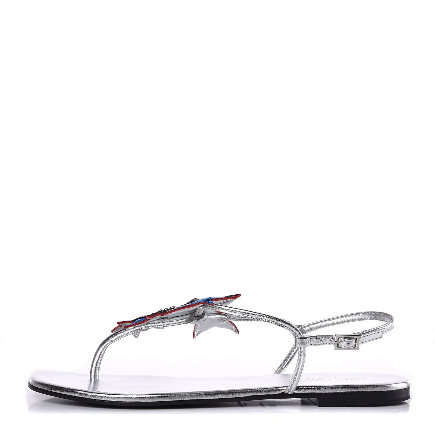 Metallic Calfskin Nu Pieds Star 05 Thong Sandals 38 Silver