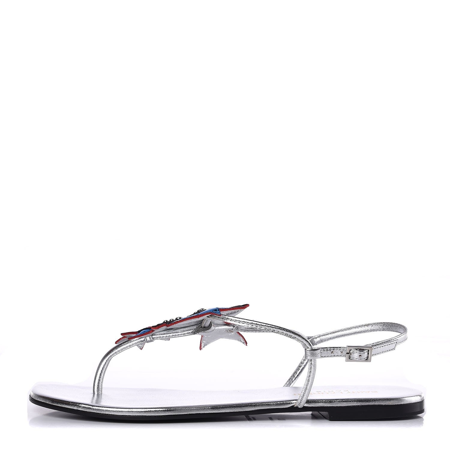 Saint Laurent Metallic Calfskin Nu Pieds Star 05 Thong Sandals 38 Silver 1 of 8