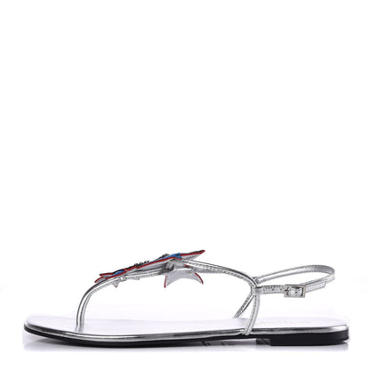 Saint Laurent Metallic Calfskin Nu Pieds Star 05 Thong Sandals 38 Silver 1 of 8