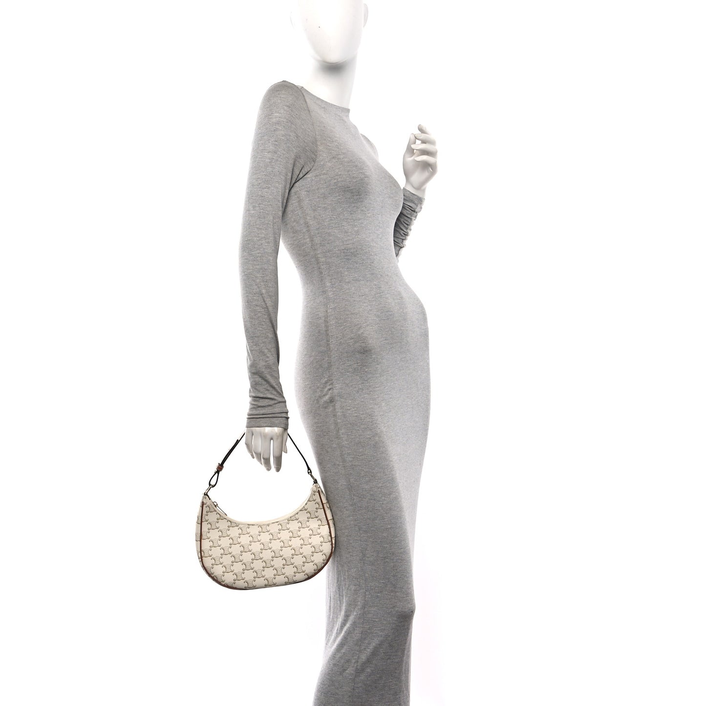 Canvas Calfskin Ava Triomphe Shoulder Bag White