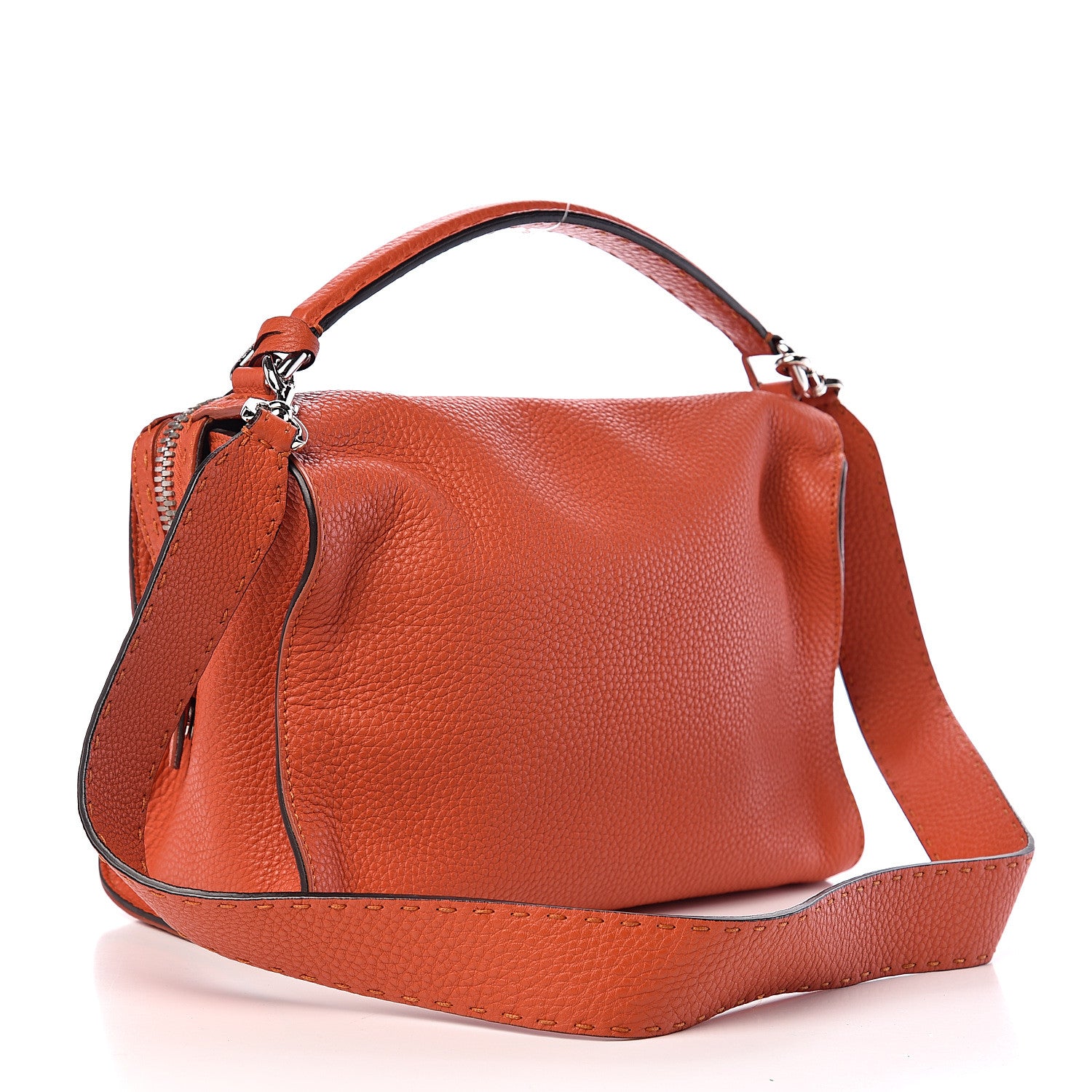 Fendi Calfskin Romano Selleria Lei Boston Tote Dark Orange 2 of 9