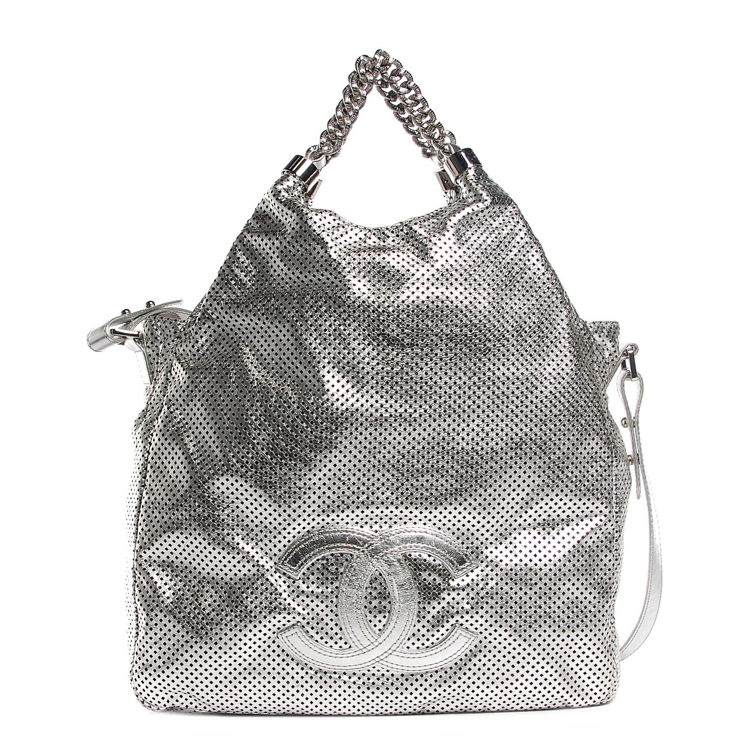 Chanel Metallic Glazed Calfskin Perforated Medium Rodeo Drive Tote Silver 1 of 7