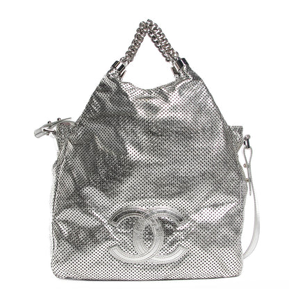 Chanel Metallic Glazed Calfskin Perforated Medium Rodeo Drive Tote Silver 1 of 7