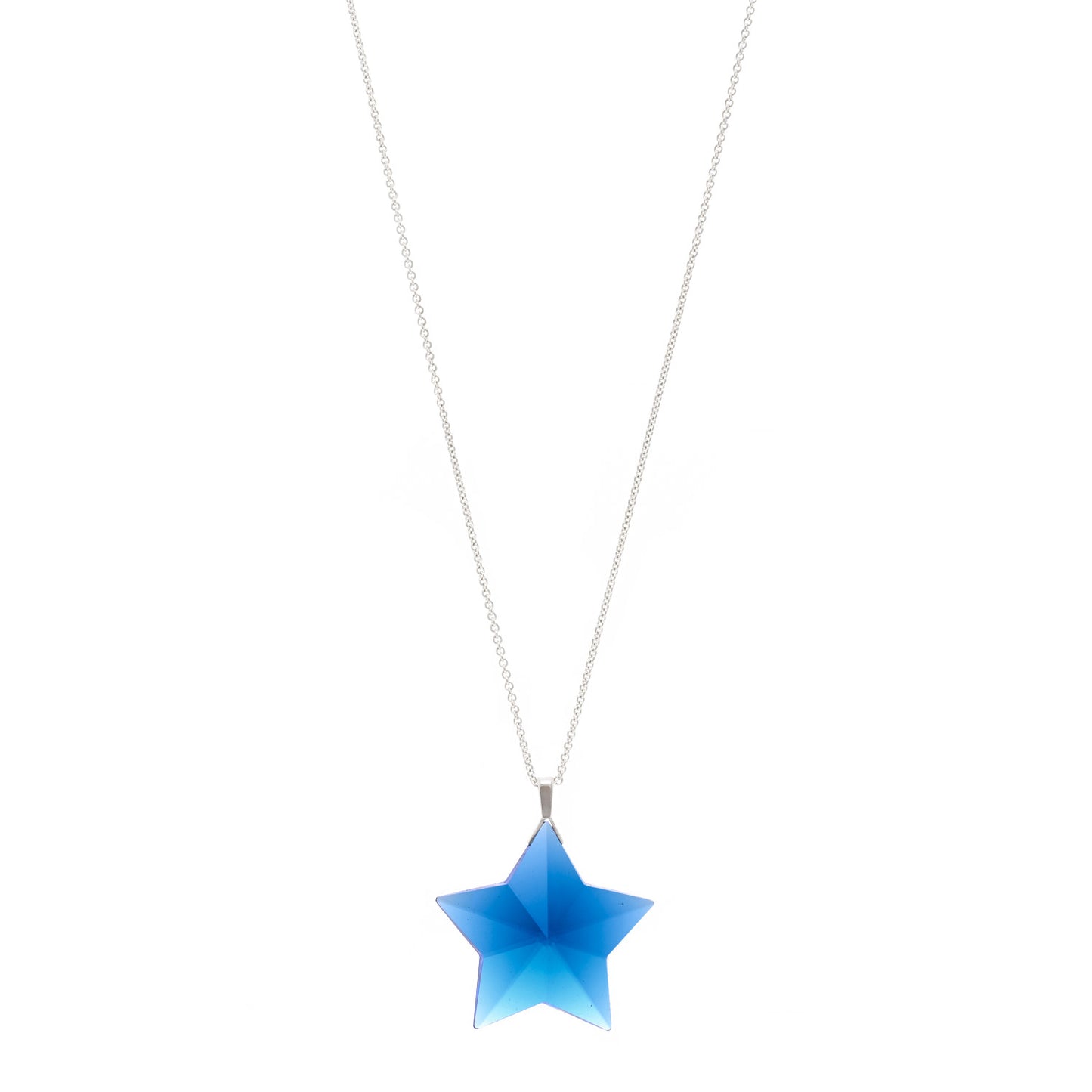 Sterling Silver Blue Crystal Star Pendant Necklace