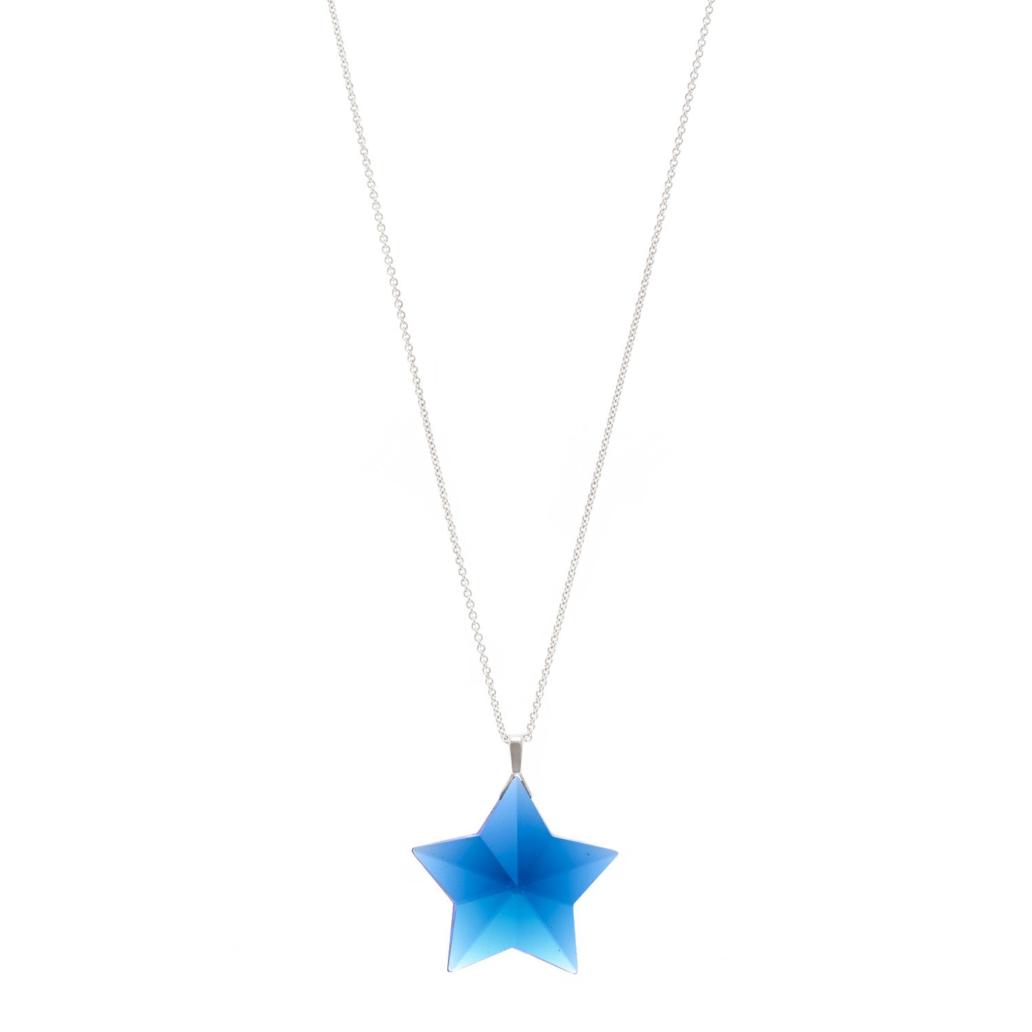 Tiffany Sterling Silver Blue Crystal Star Pendant Necklace 1 of 4